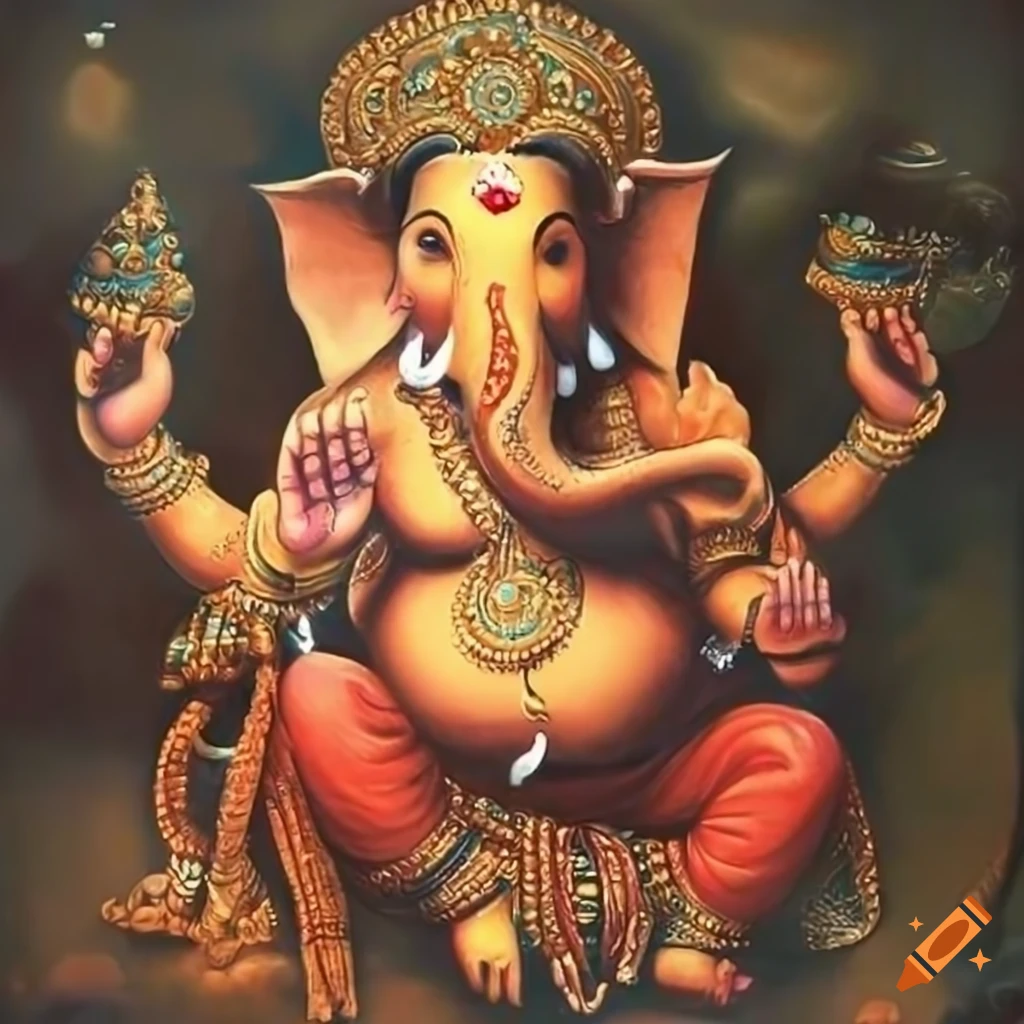 Ancient 2D painting of Ganesh