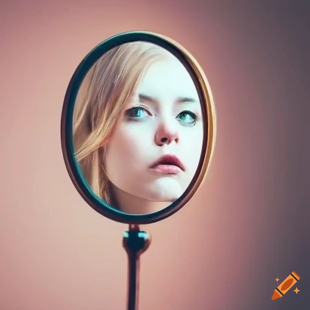 Reflection of a sad person appearing happy in the mirror