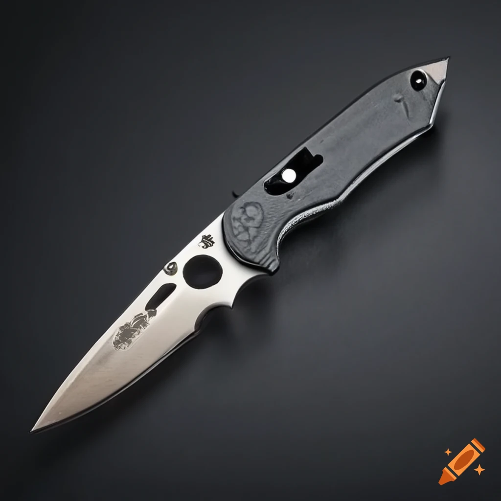 Spyderco scalpel with grip on dark steel table in futuristic Japan style