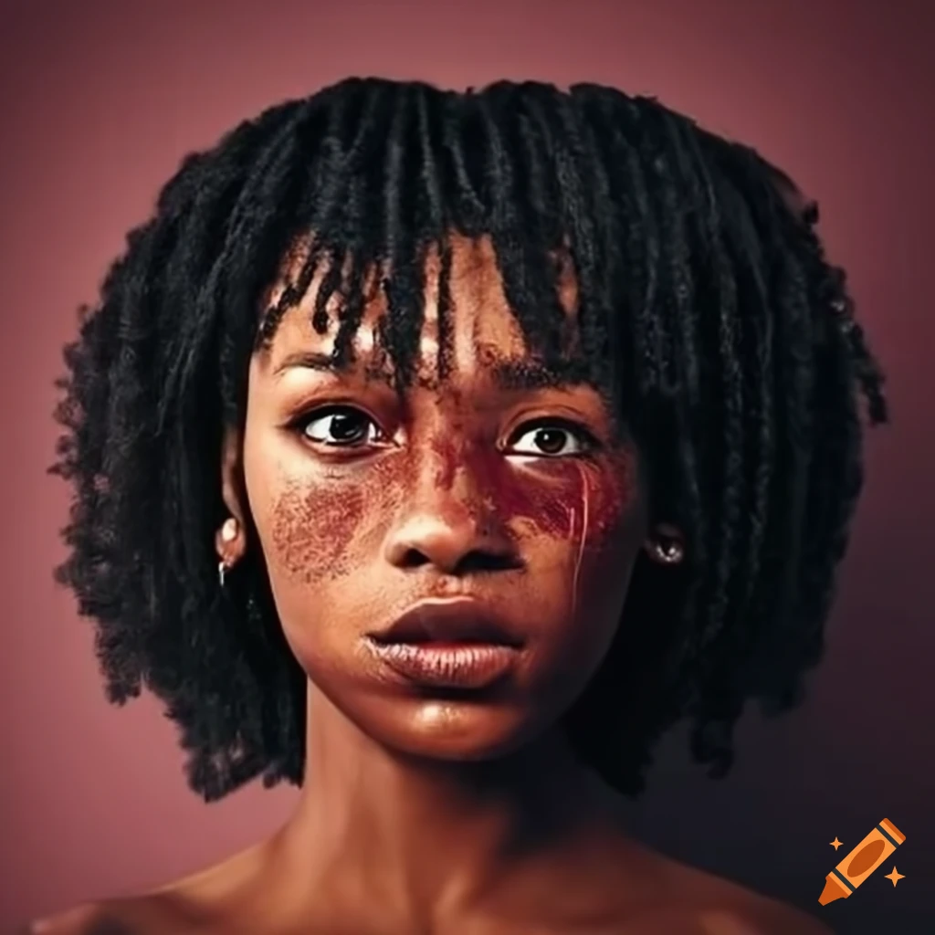 Portrait of a black woman with injuries on her face