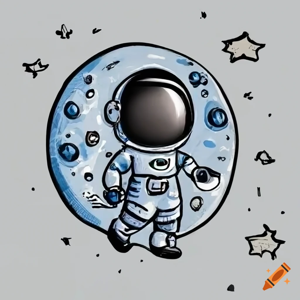 Cartoon astronaut on the moon in baby style drawing