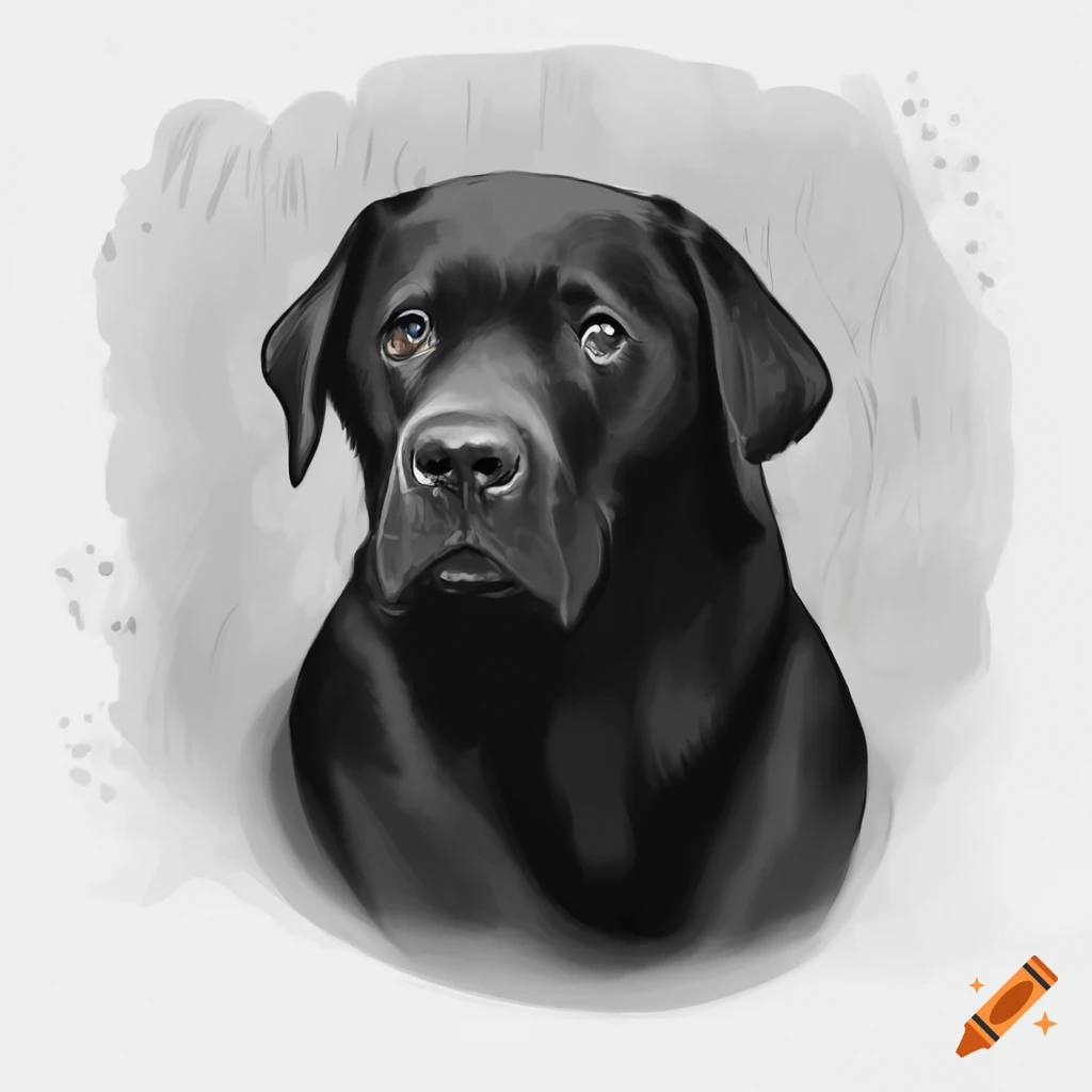 Black and white fineline Labrador retriever portrait for coloring