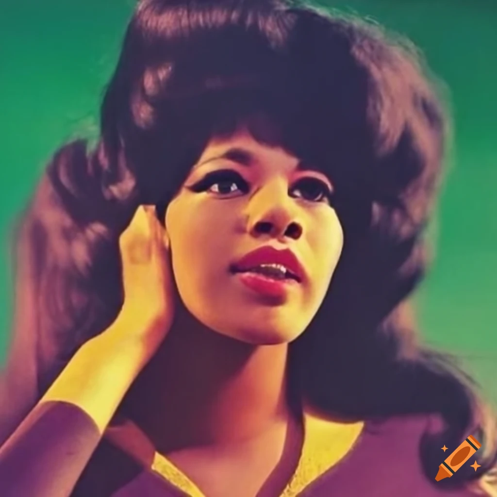 Estelle Bennett of The Ronettes in a vintage-inspired outfit with wildflowers