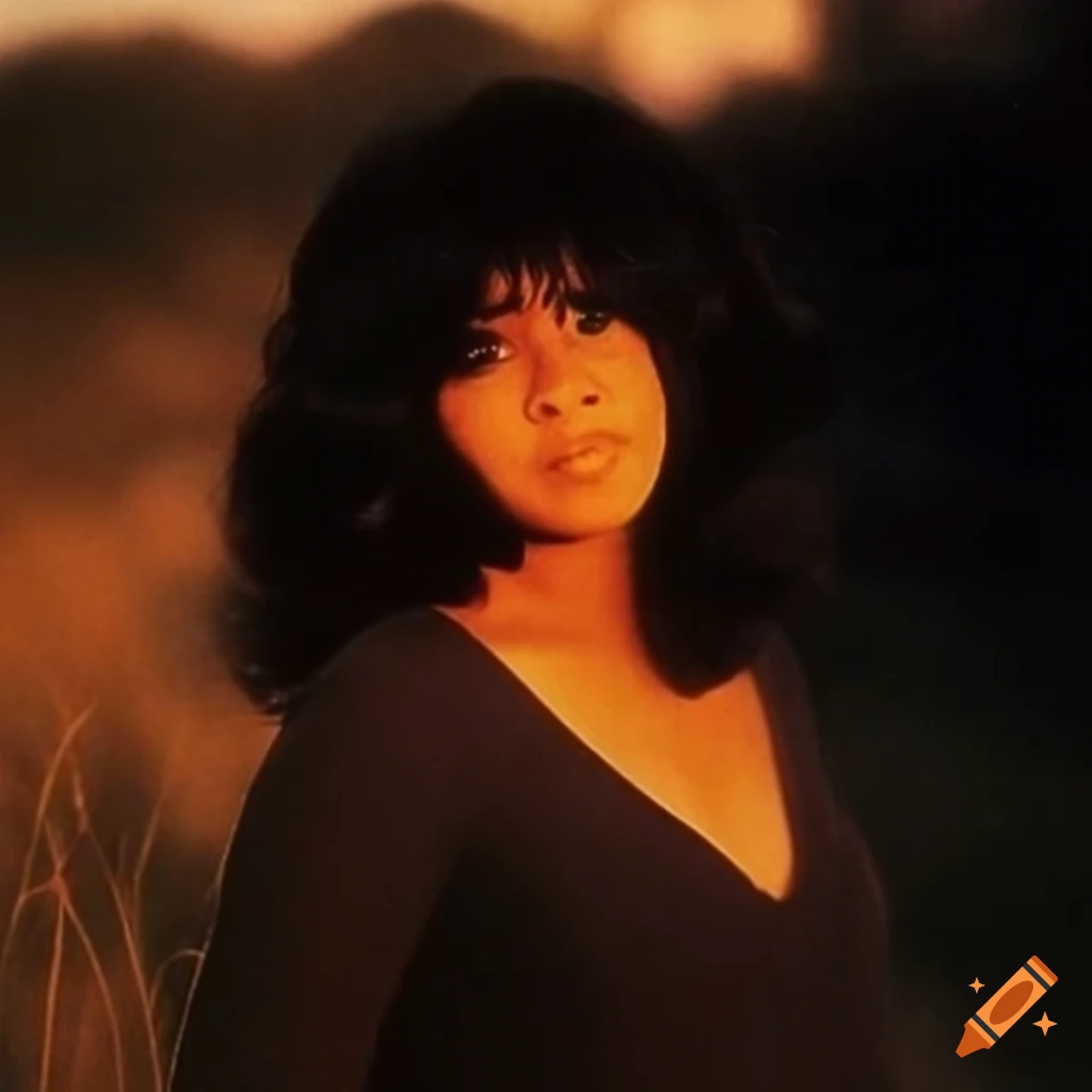 Estelle Bennett of The Ronettes in a sunset setting with wild flowers and stylish fashion