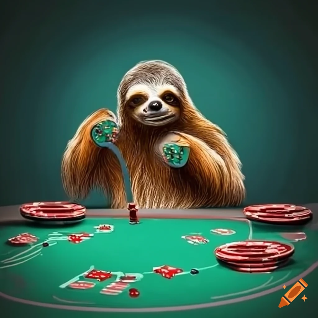 Sloth and weiner dog playing poker