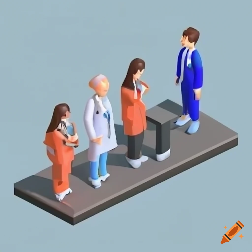 Isometric 3D illustration of three oncologists