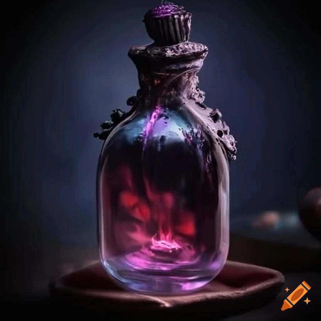 Gothic evil potion vial in a grim alchemical lab