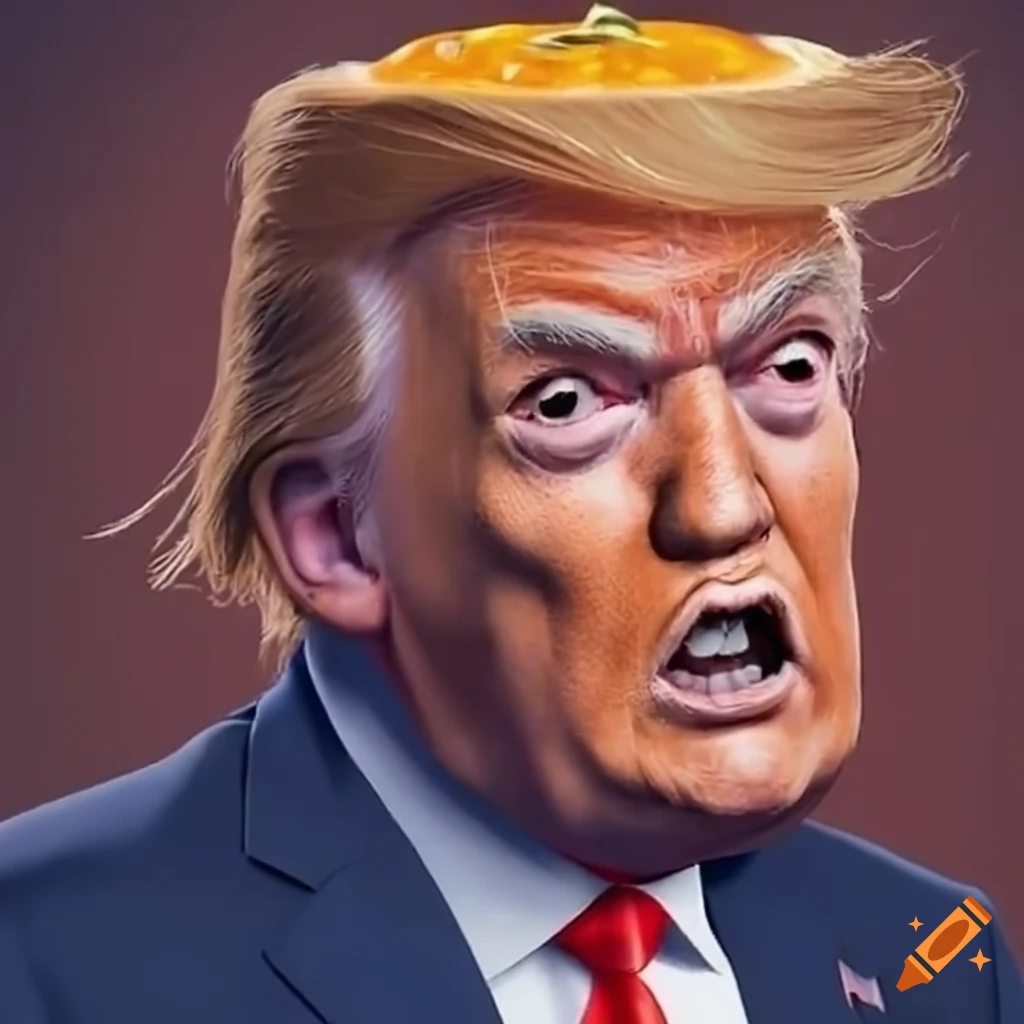 Satirical depiction of an orange donald trump screaming on Craiyon