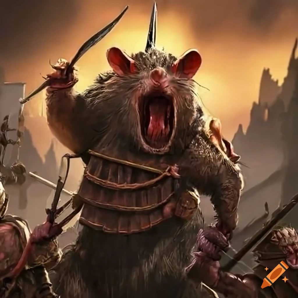 Epic scene of a huge rat army attacking with spears