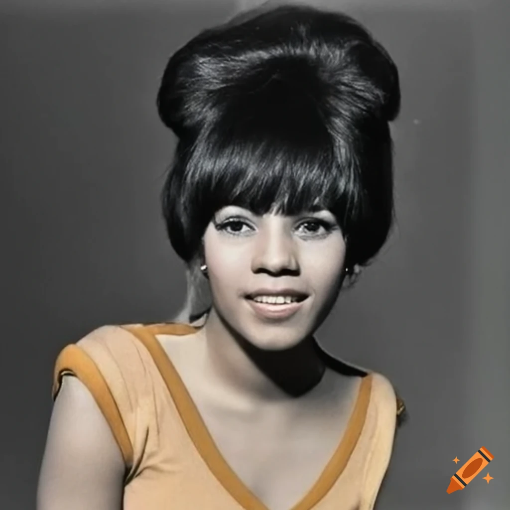 Estelle Bennett of The Ronettes surrounded by wild flowers in a sunset setting