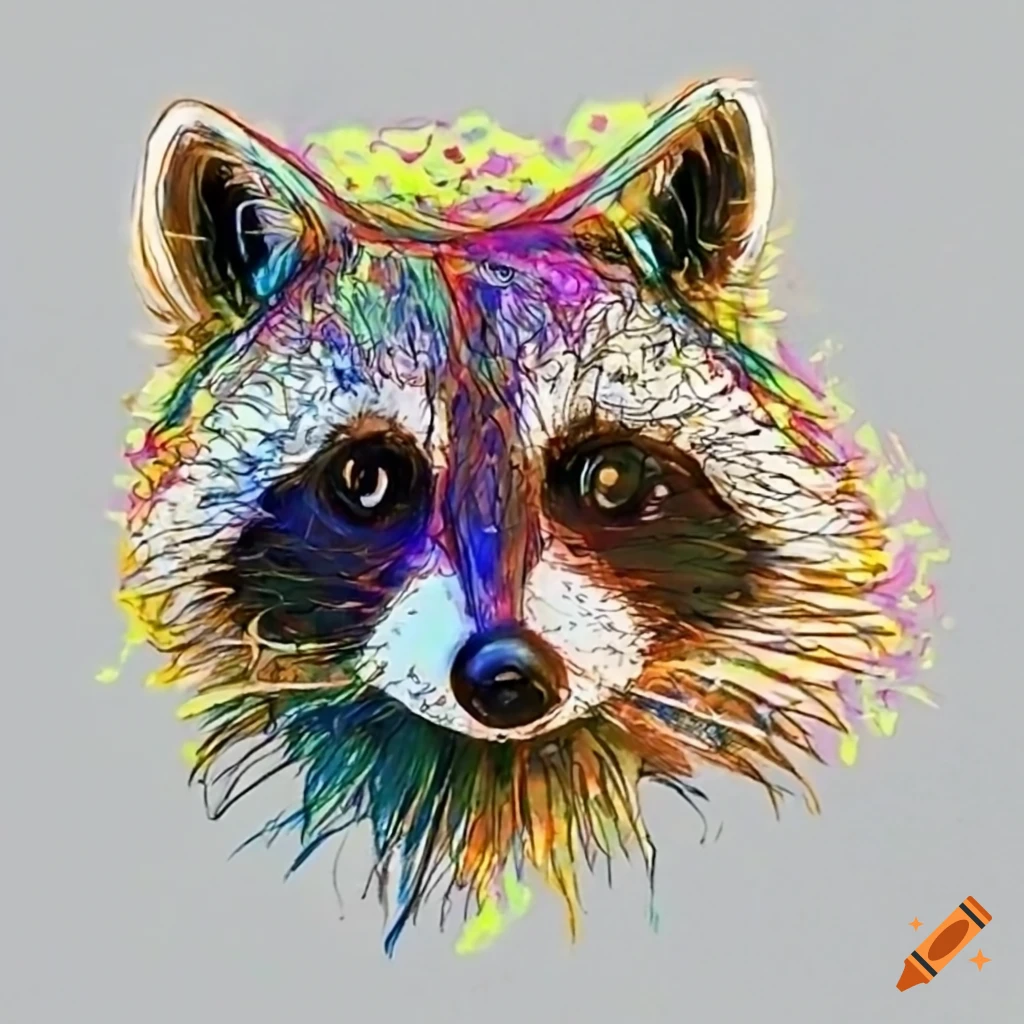 Inking of a raccoon head