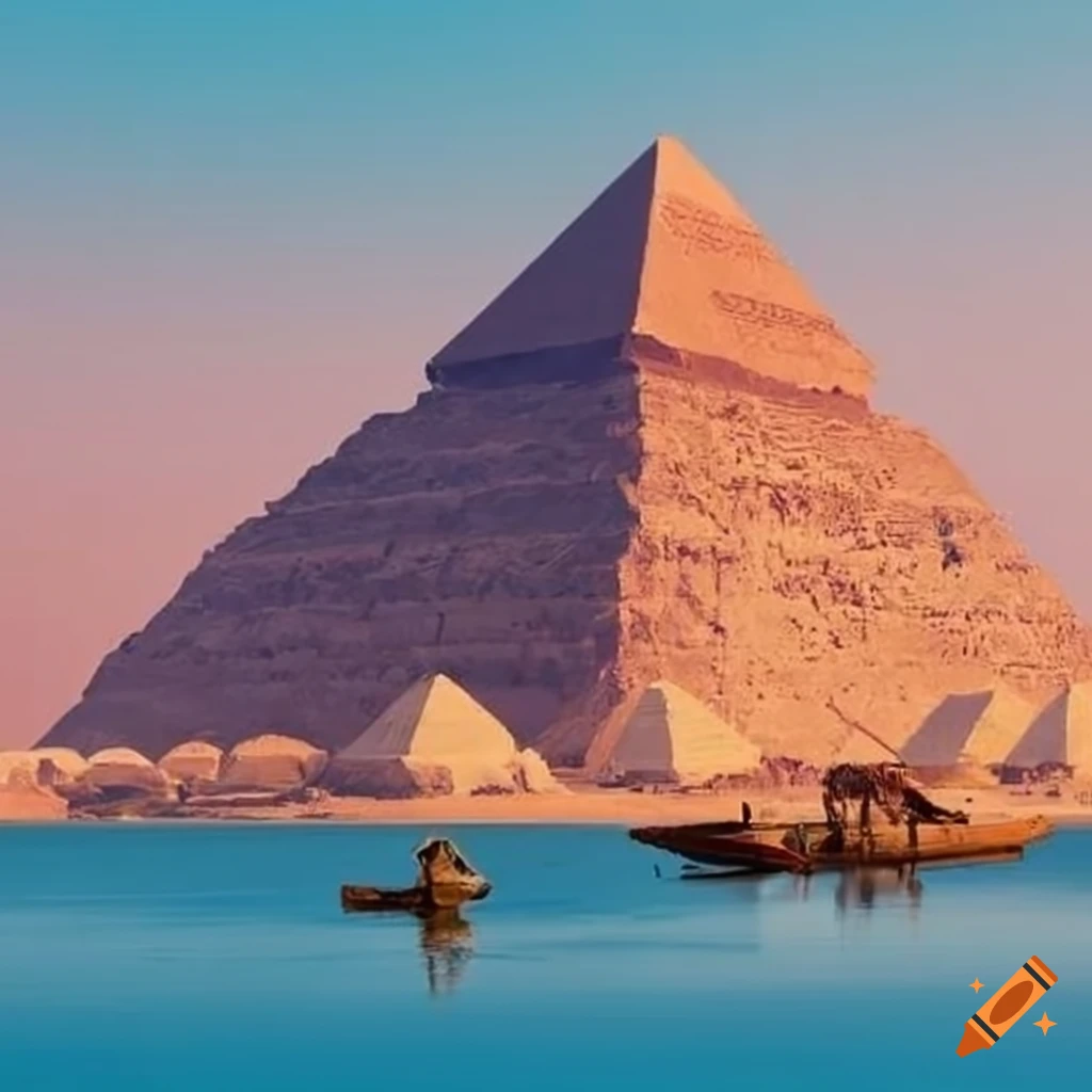Treasure chest floating on the Nile River with Egyptian landscape