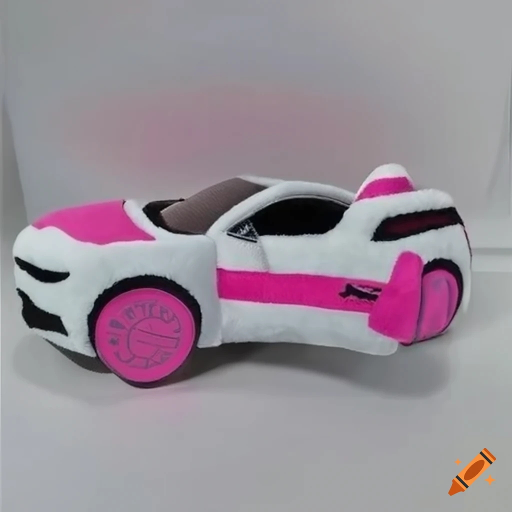 White chevy camaro with pink stripes plush toy on Craiyon