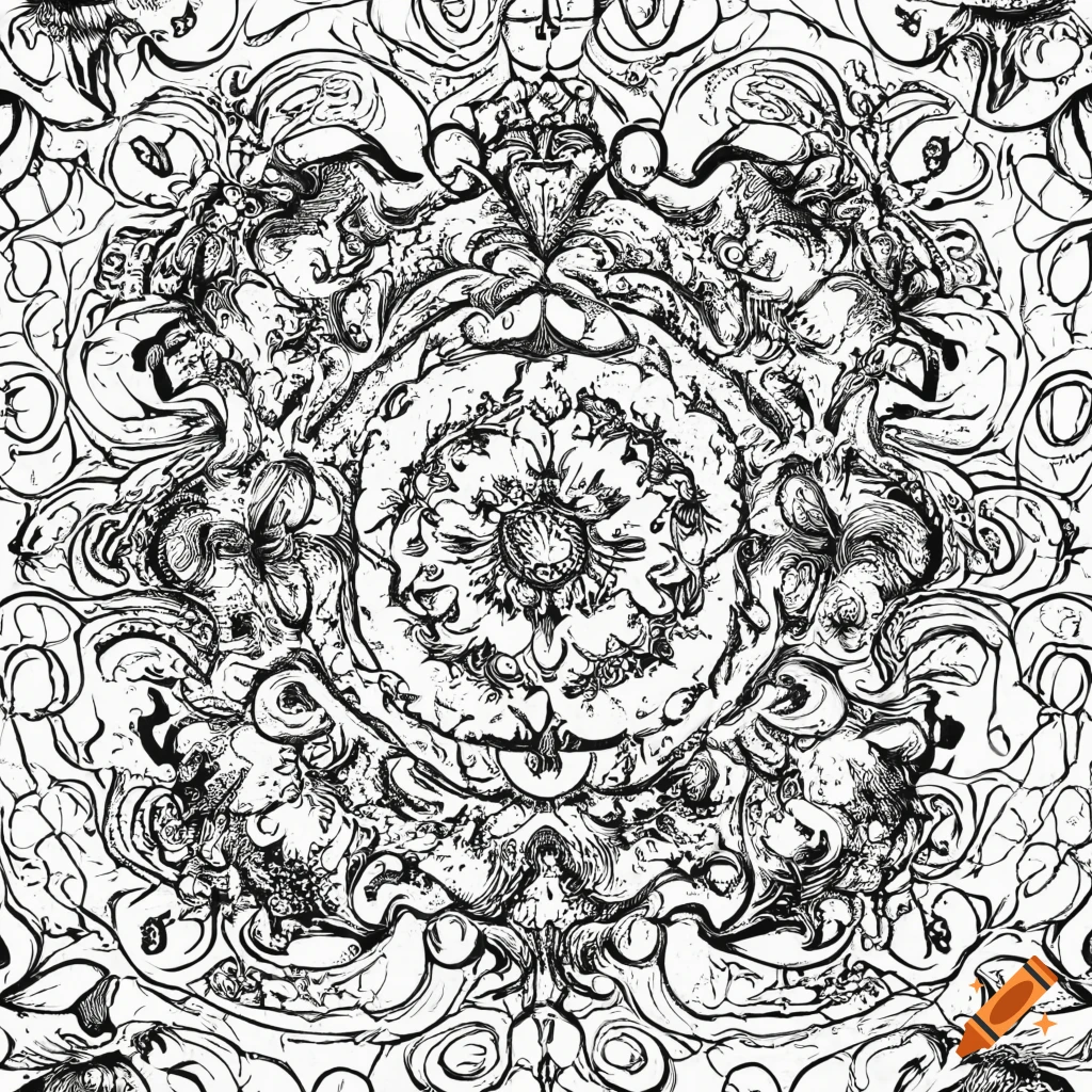 Symmetrical decorative medieval elements with an alchemical touch on white background