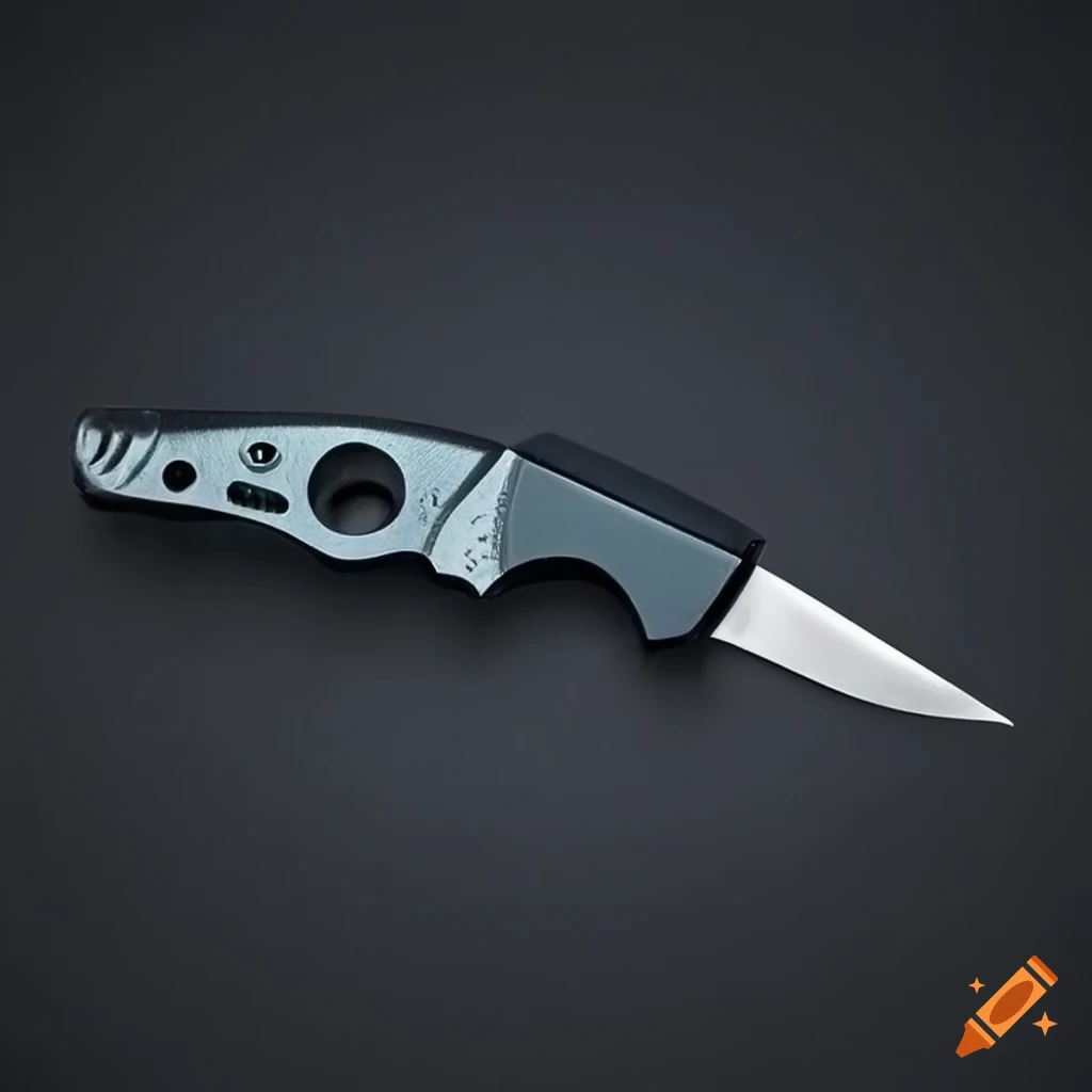 Spyderco scalpel with grip on dark glass steel table in futuristic Japan style