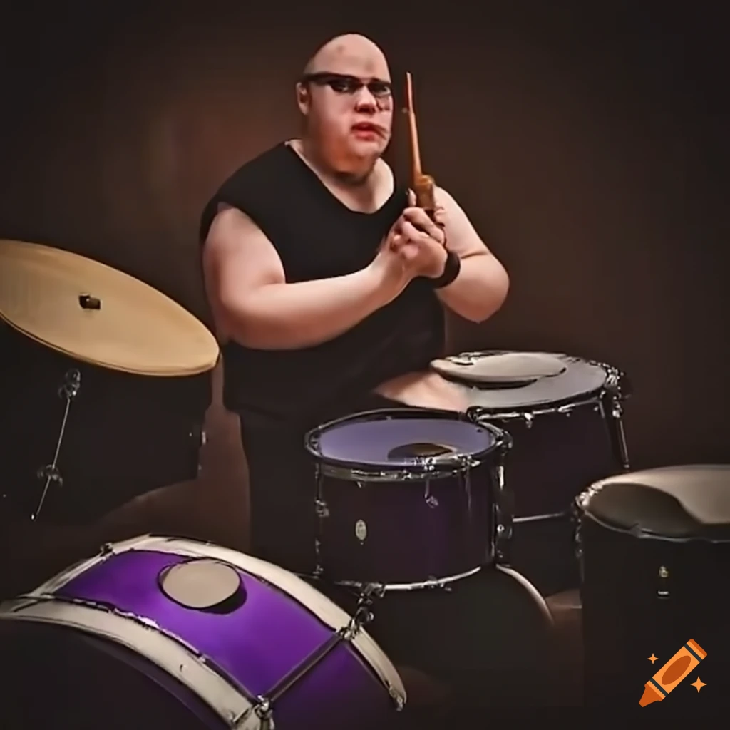 Obese drummer playing small drums