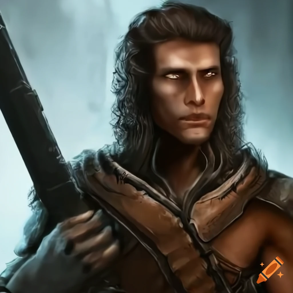 Handsome alien warrior with energy weapon in a cave on Craiyon