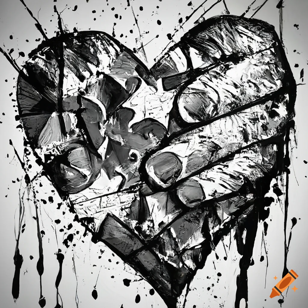 Graffiti star heart fist meteor in cubist palette knife oil painting