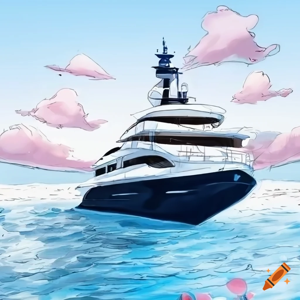 Anime drawing of a luxury yacht