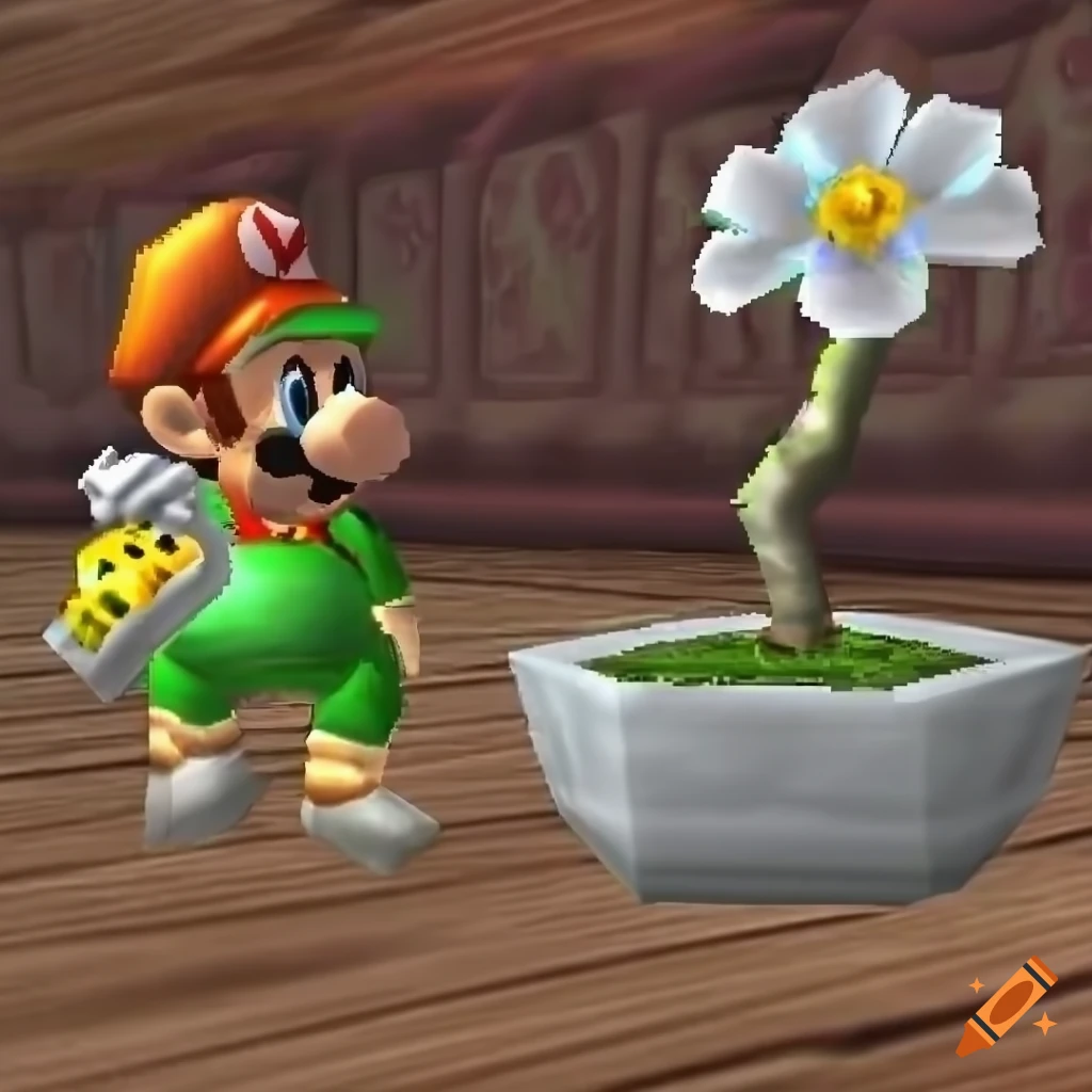Flower bonsai in N64 style reminiscent of Super Mario 64 game