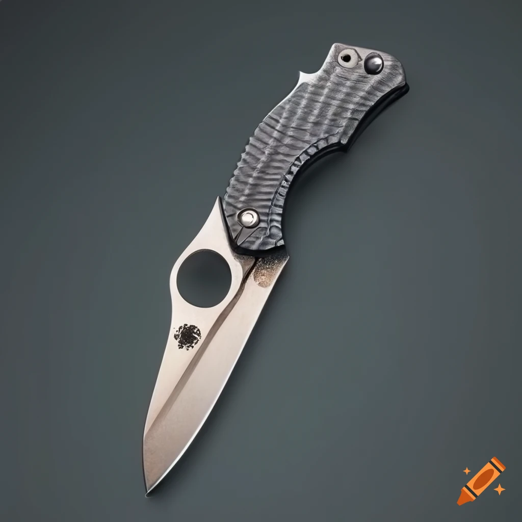Spyderco jackknife with grip on a dark glass steel table in a futuristic Japan style
