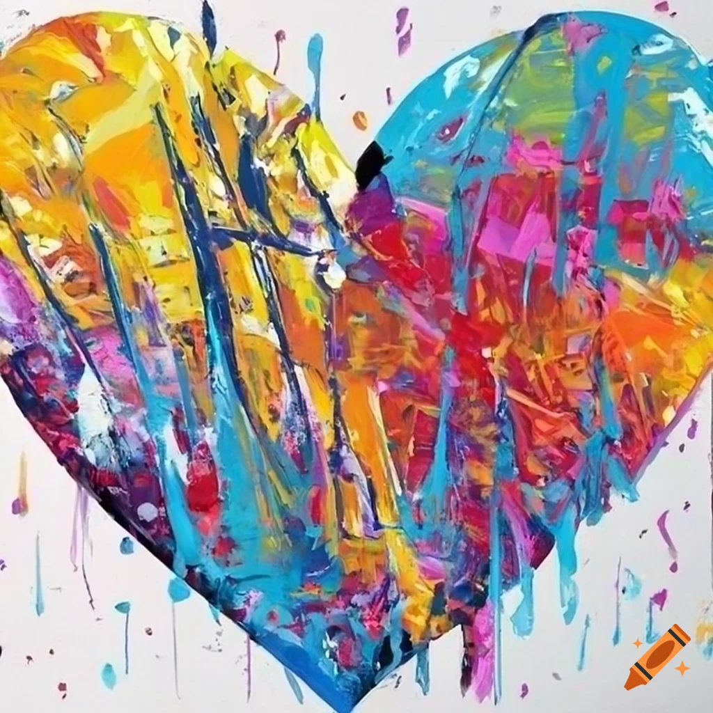 Stellar heart fist meteor cubist palette knife oil splatter graffiti art