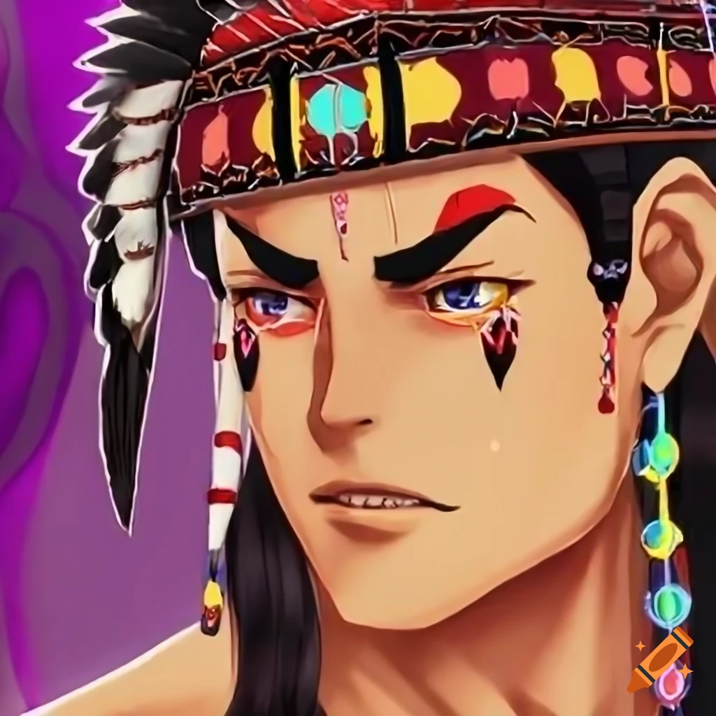 Anime style art of Native American men