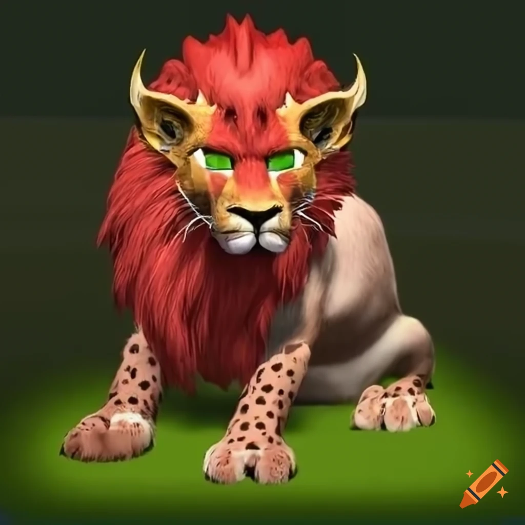 Red six-horned leopard-lion hybrid in Hyrule Field with a princess wearing a sleep mask