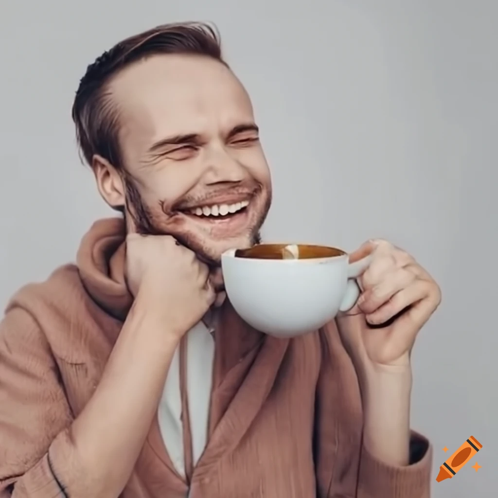 Happy young man enjoying a cup of tea