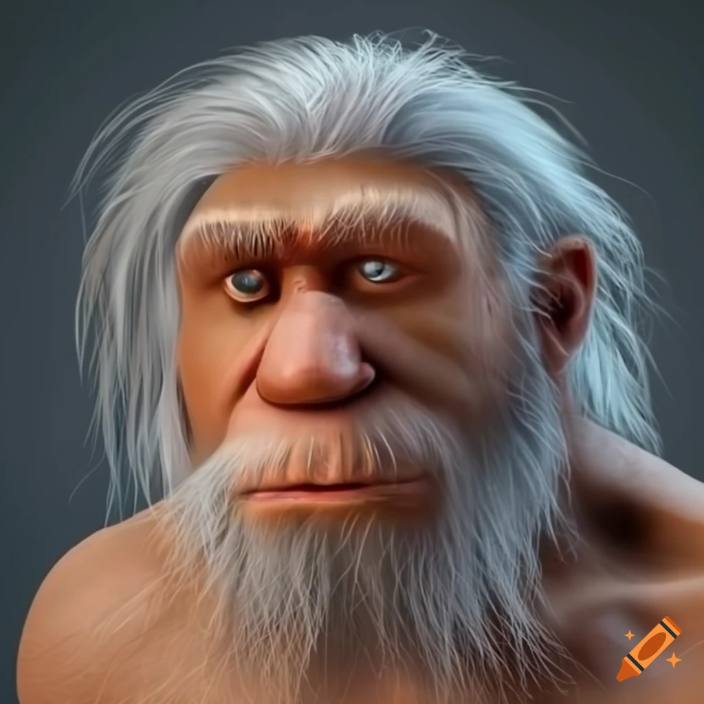 Neanderthal man with distinctive features in a hut