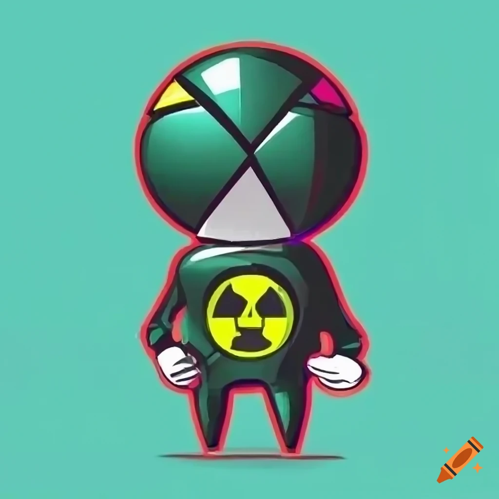 Chibi glitch art 3D vector of nuclear waste container mascot