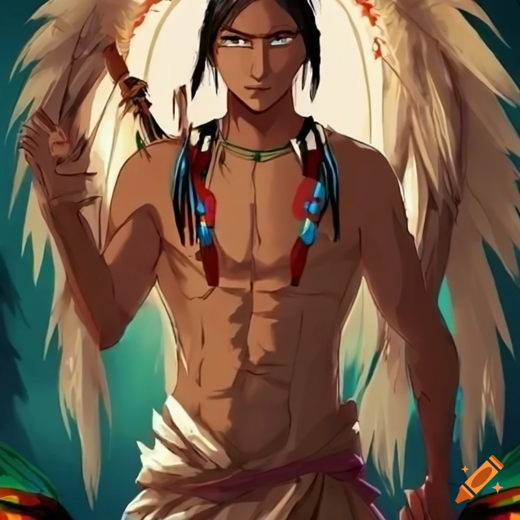 Native American men in anime art style