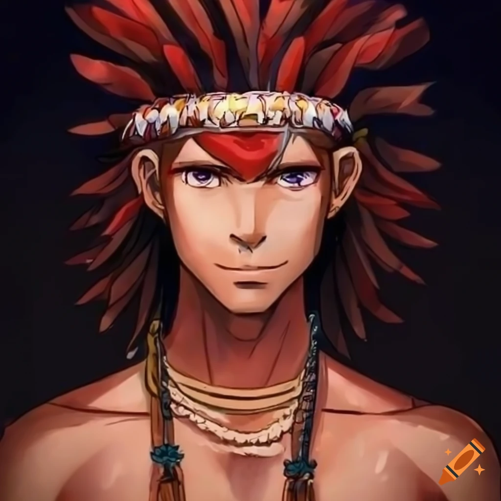 Anime-style Native American men in feathered attire