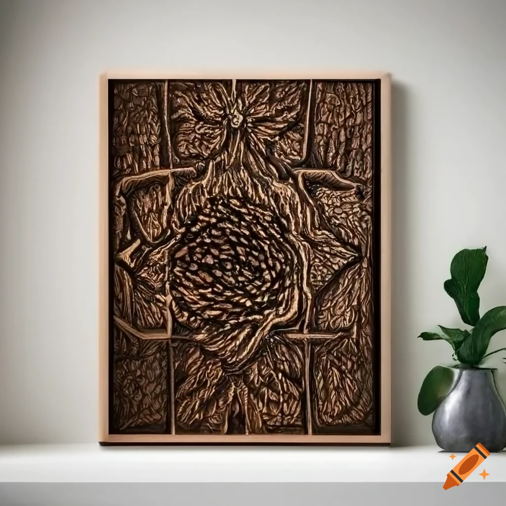 Detailed black walnut wall art with intricate patterns and natural ...