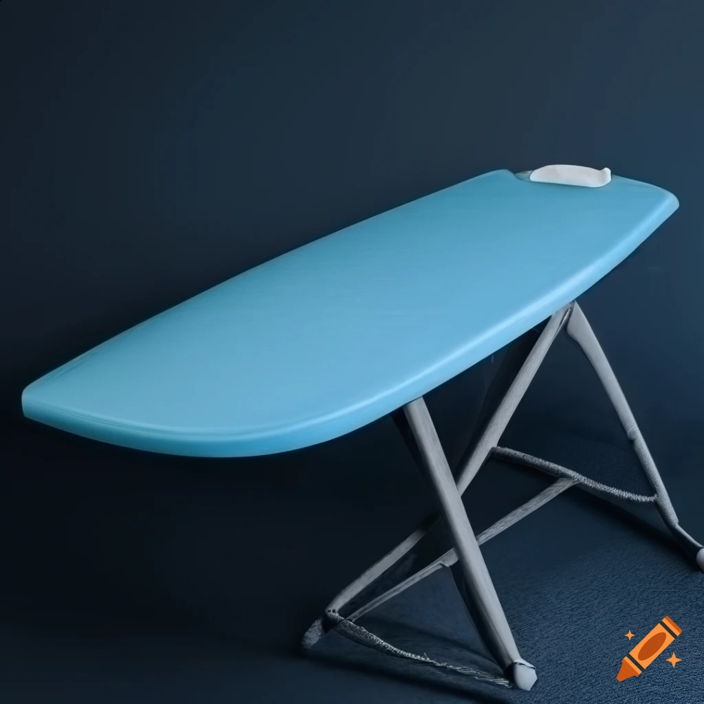 Pale blue ironing board in photorealistic detail
