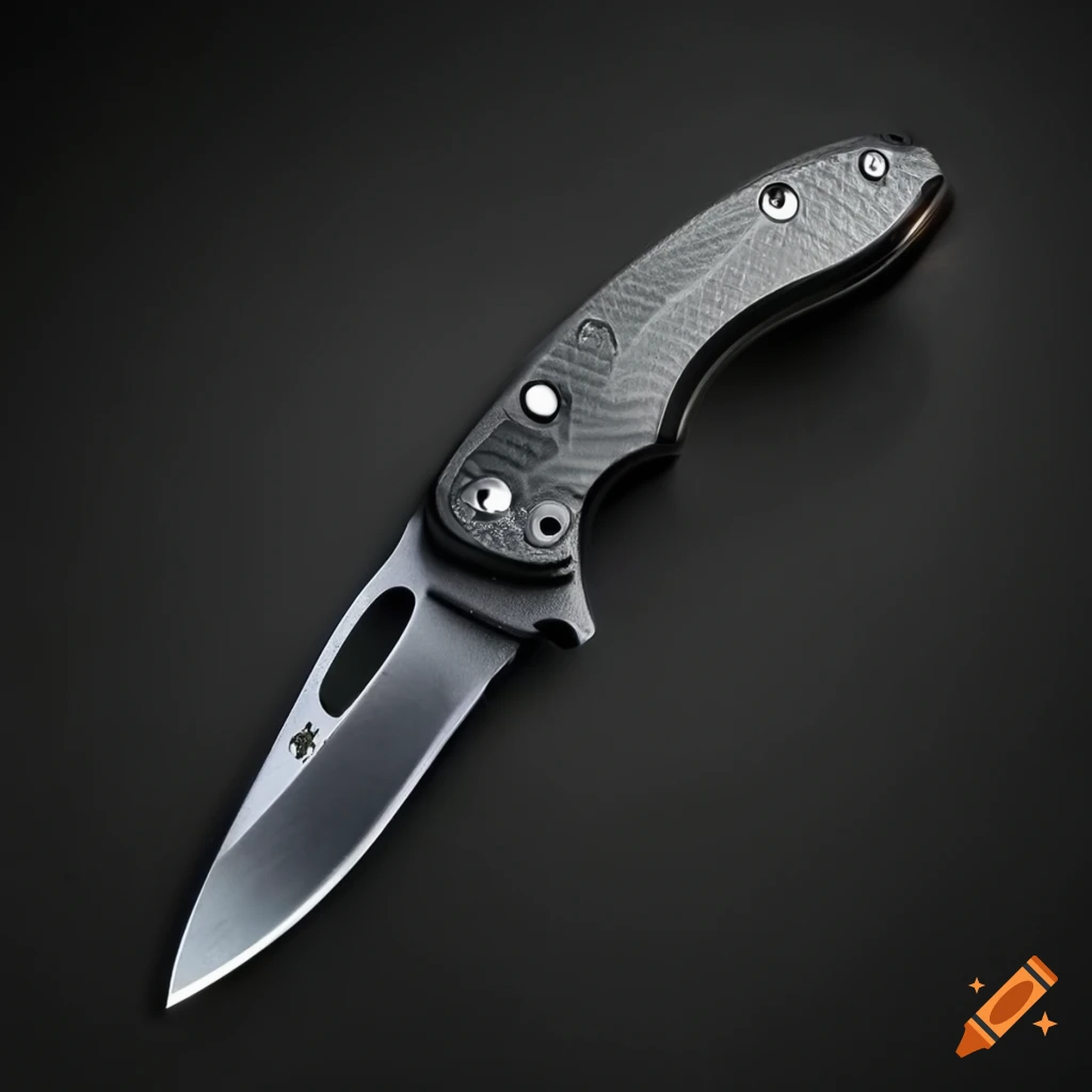 Spyderco jackknife with grip on a dark glass steel table in a futuristic Japan style