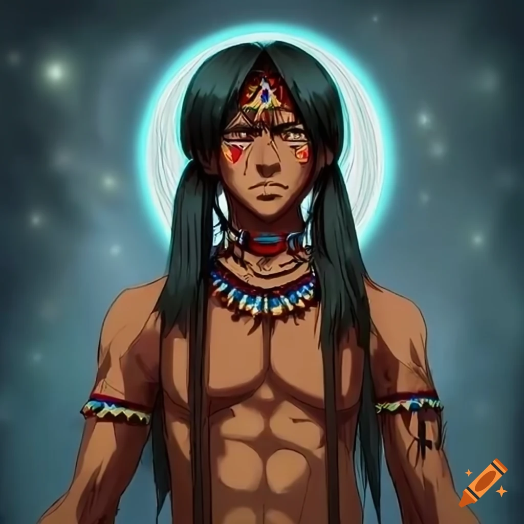 Native American men in anime art style
