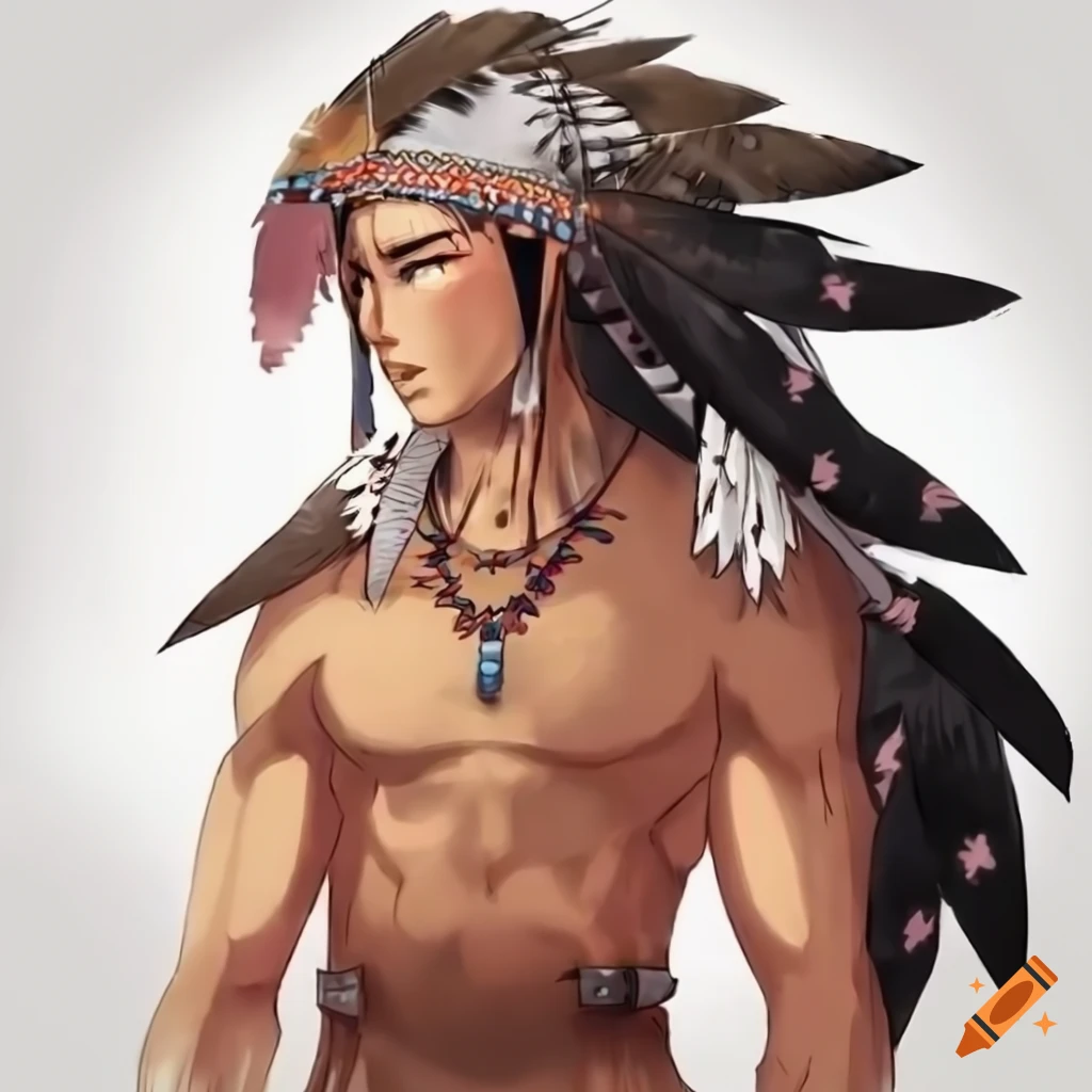 Native American men in anime art style