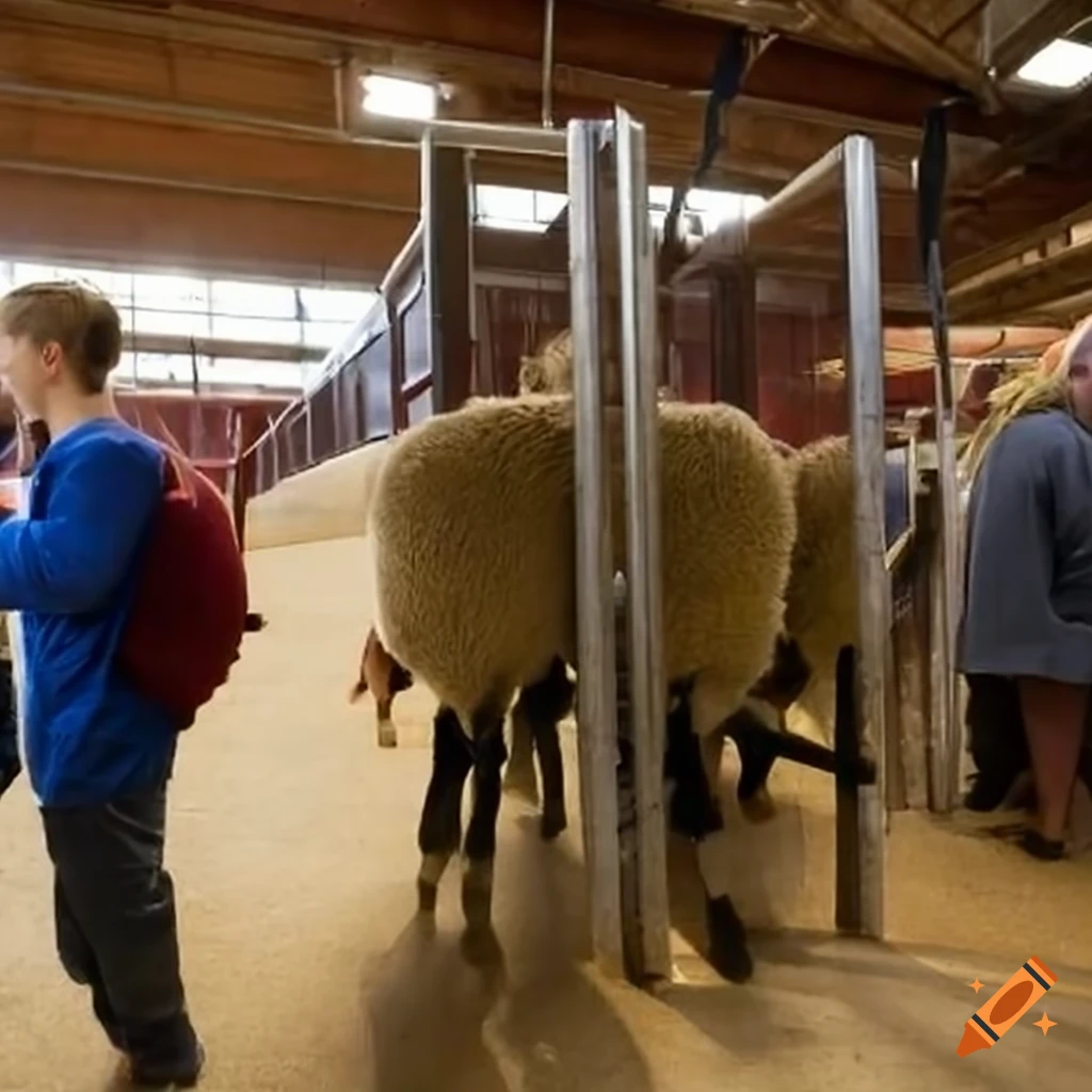College students using Salter lamb weighing scales at a livestock auction mart