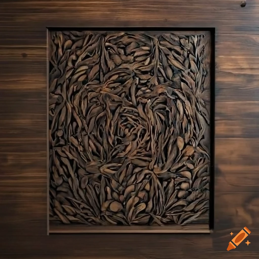 Detailed black walnut wall art with intricate patterns and natural ...