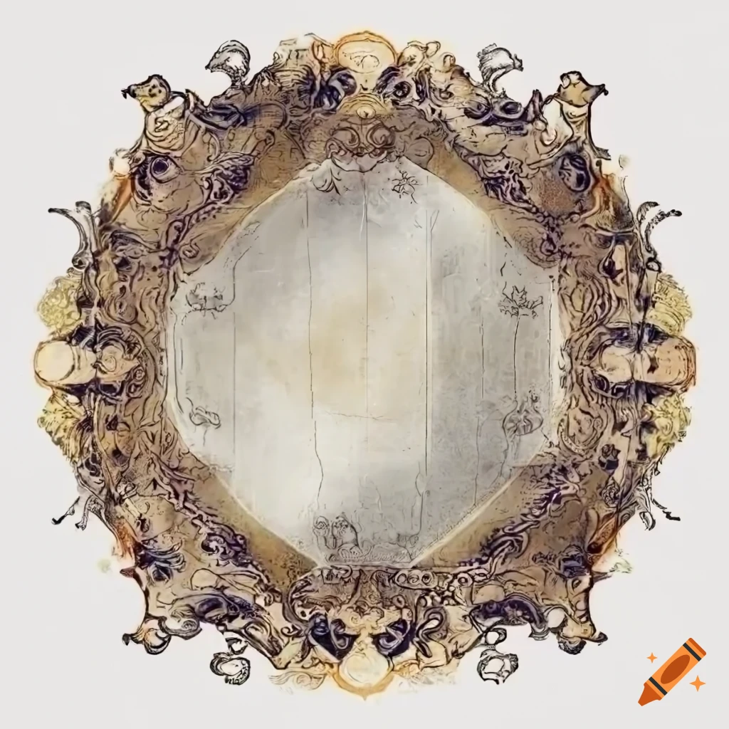 Symmetrical decorative medieval elements with an alchemical touch on white background