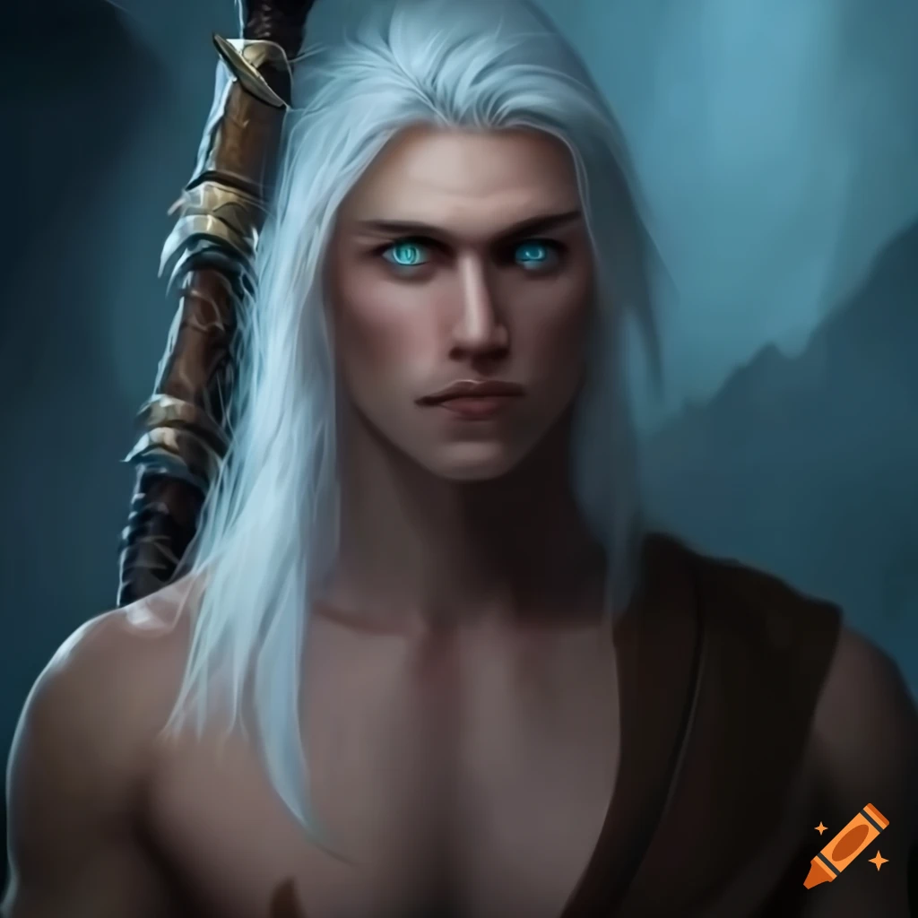 Handsome male warrior with energy weapon in a cave setting on Craiyon