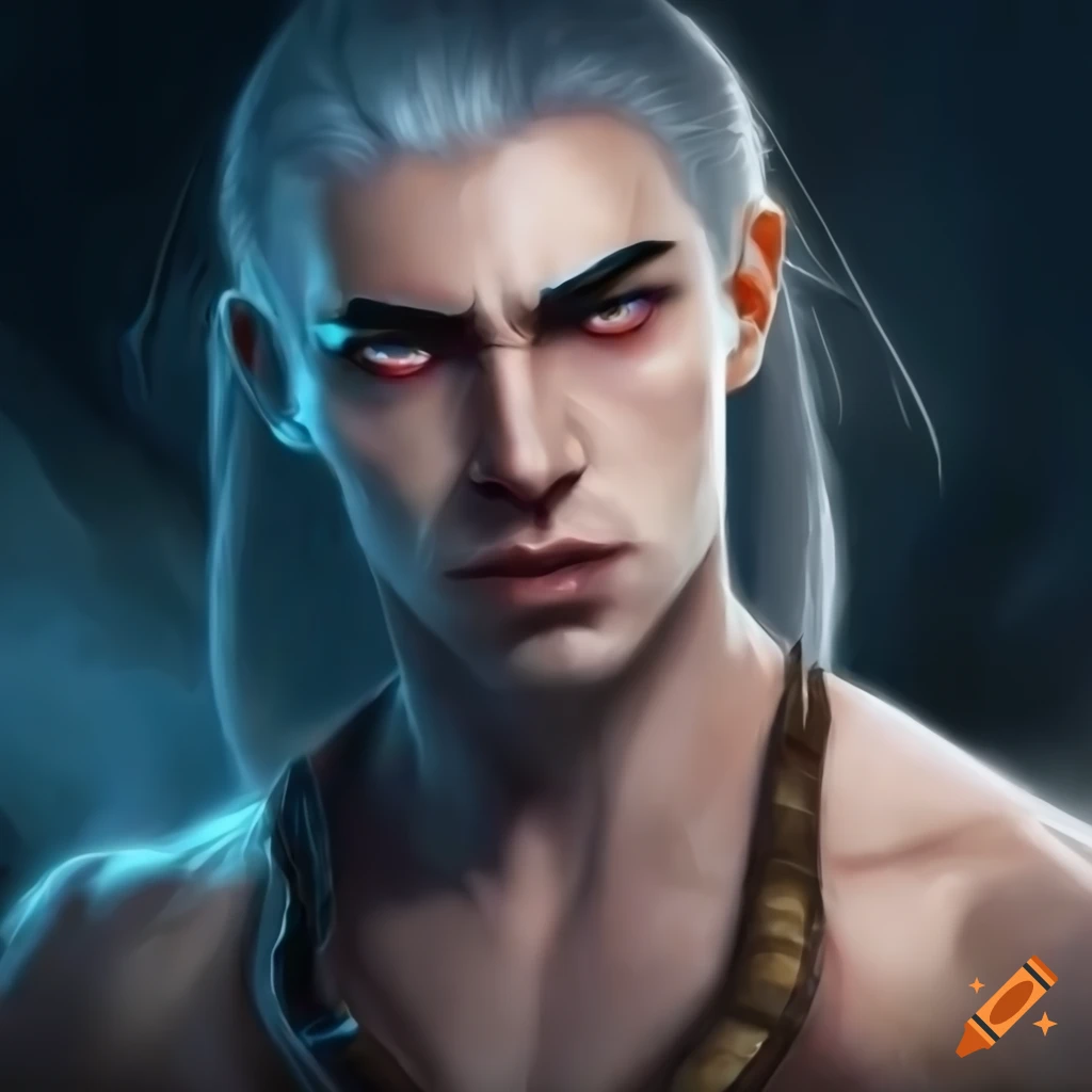 Handsome male warrior with energy weapon in a cave setting on Craiyon