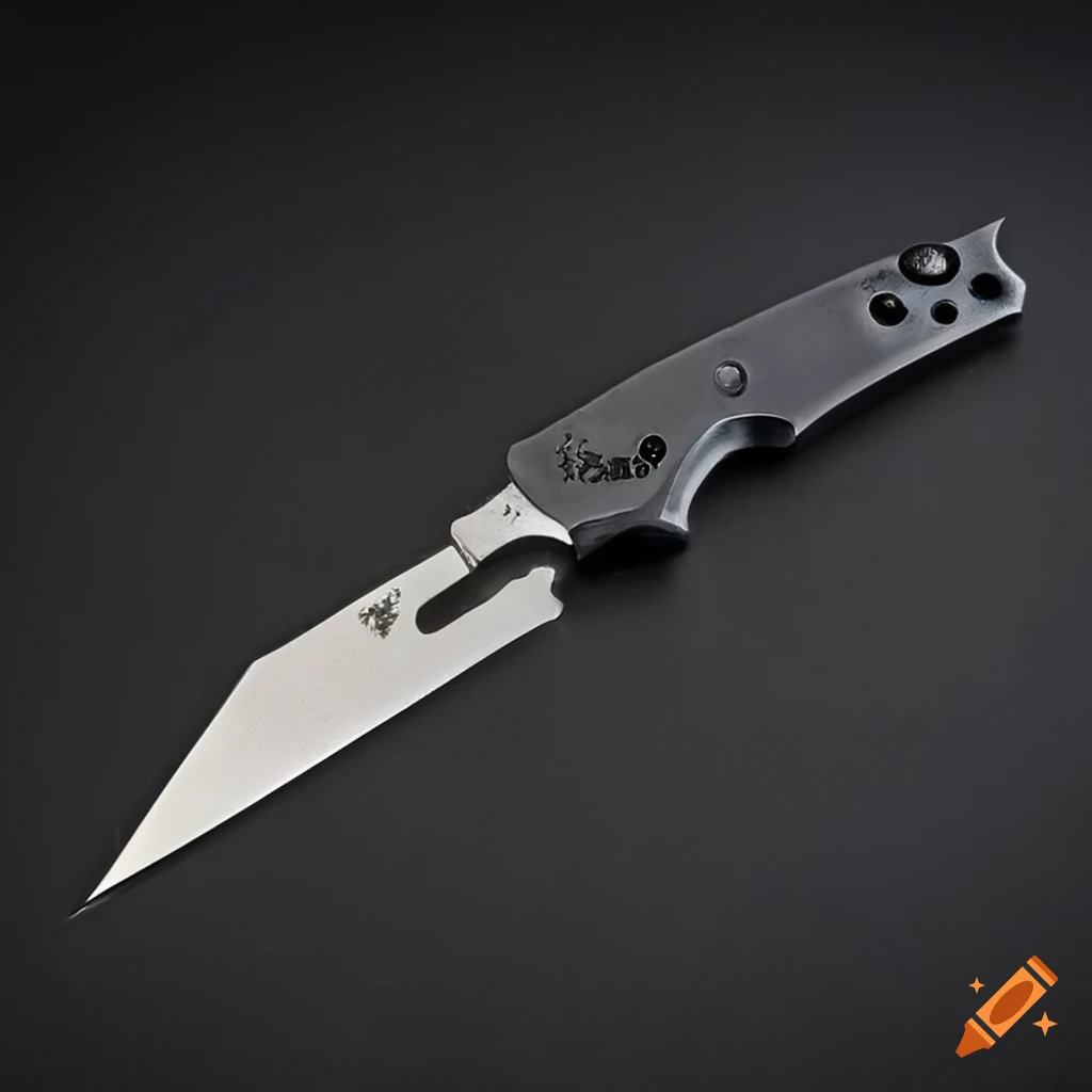 Spyderco scalpel with grip on dark glass steel table in futuristic Japan style