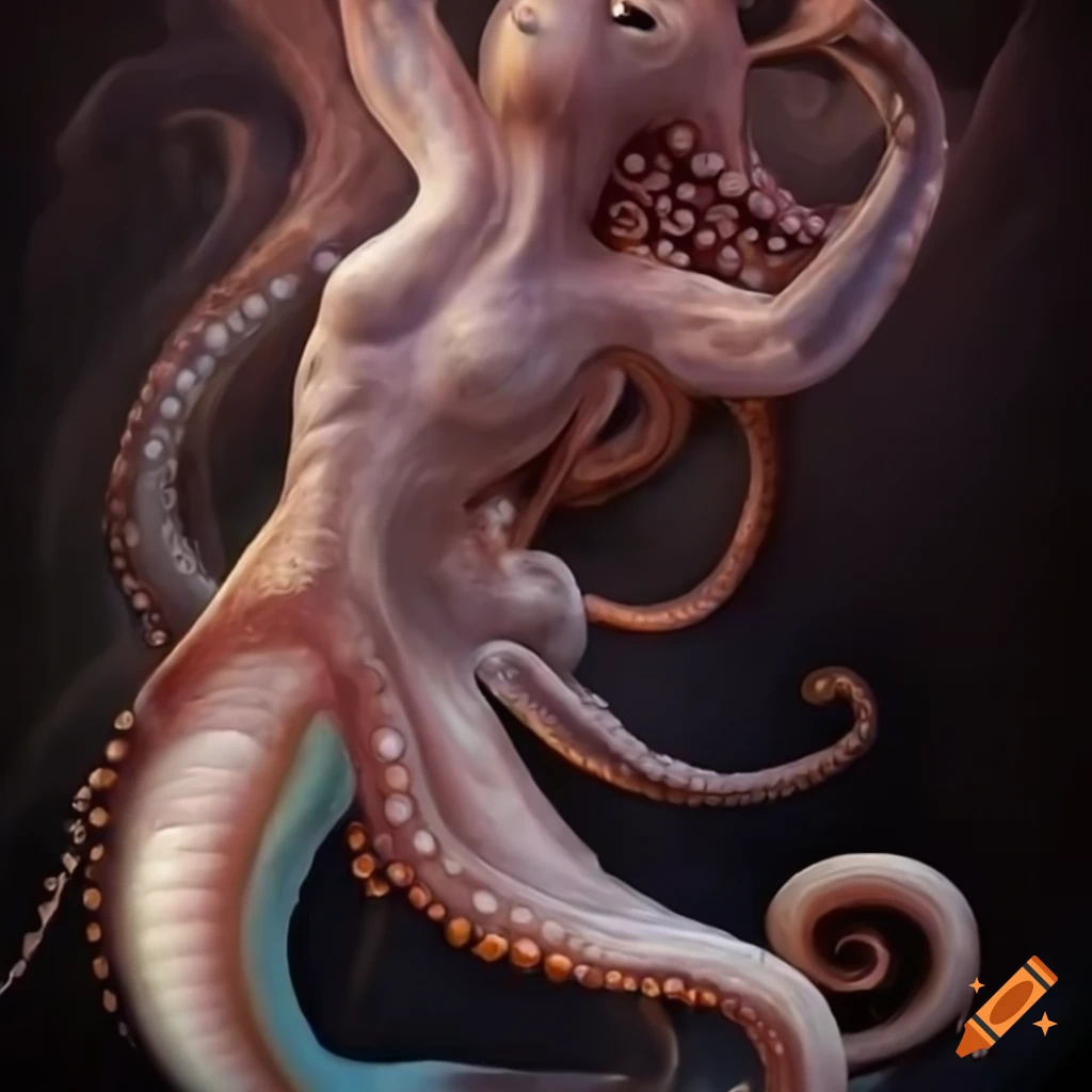 Mermaid-like creature with upper body of a man and lower body of an octopus