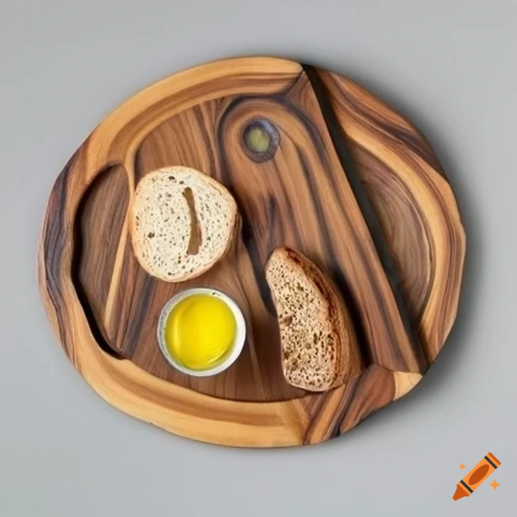 Elegant breakfast scene on a unique olive wood serving board