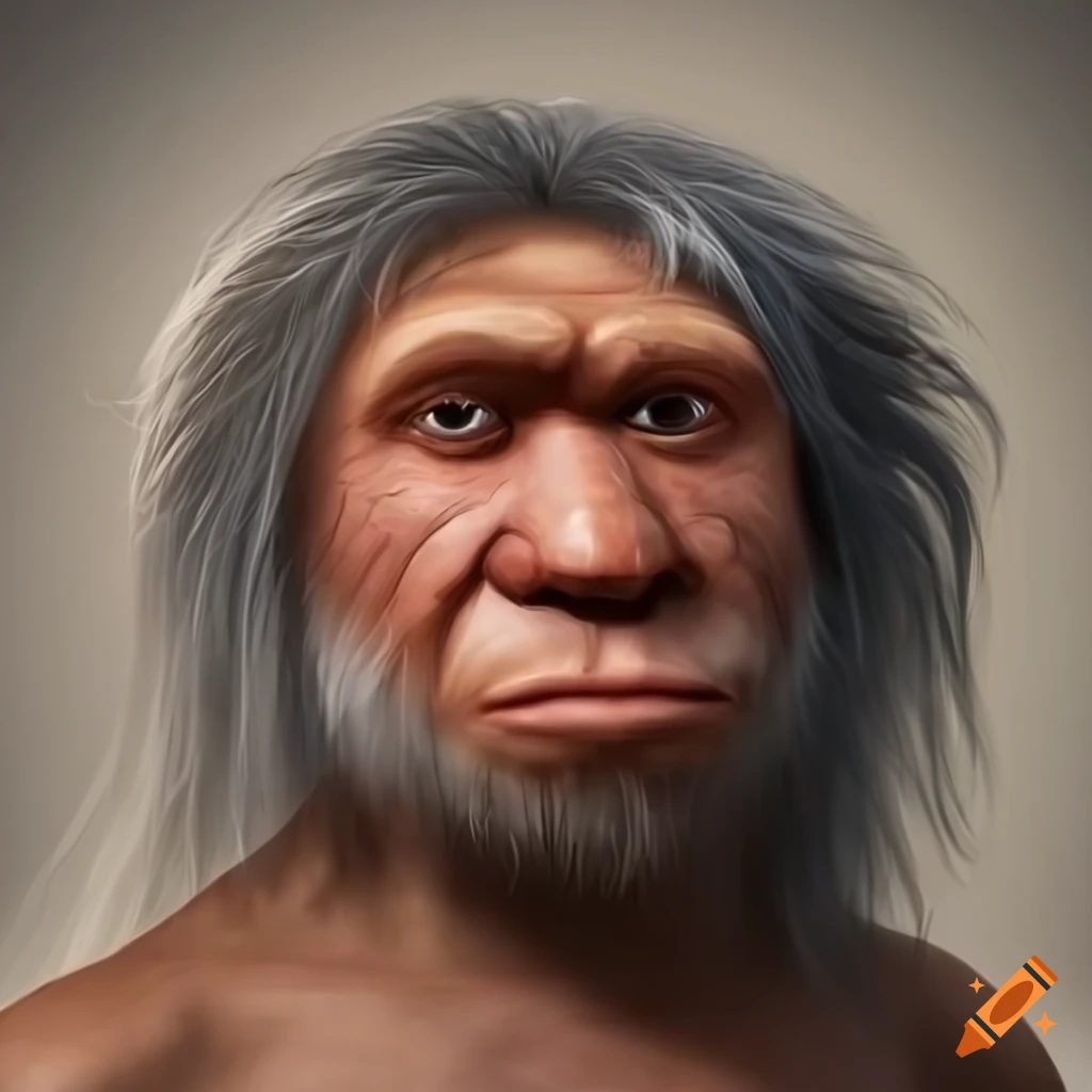 Neanderthal man with distinctive features in a hut
