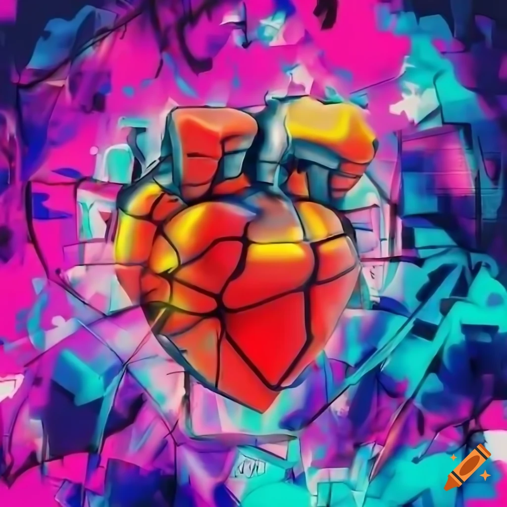 Cubist graffiti stellar heart fist in 3D render
