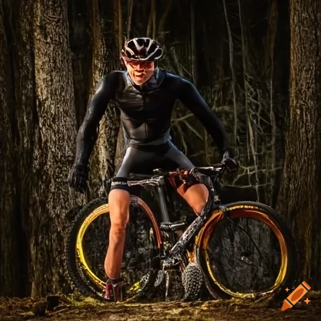 Mountain biker in shiny spandex gear