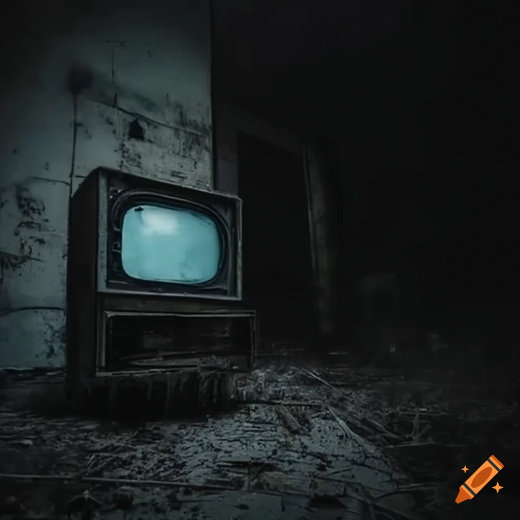 Interior of abandoned building with focus on old TV